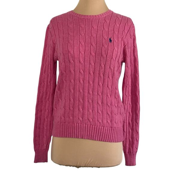POLO RALPH LAUREN Cotton Cable Knit Crew Neck Sweater Top Pullover Pink Size S - Picture 3 of 9